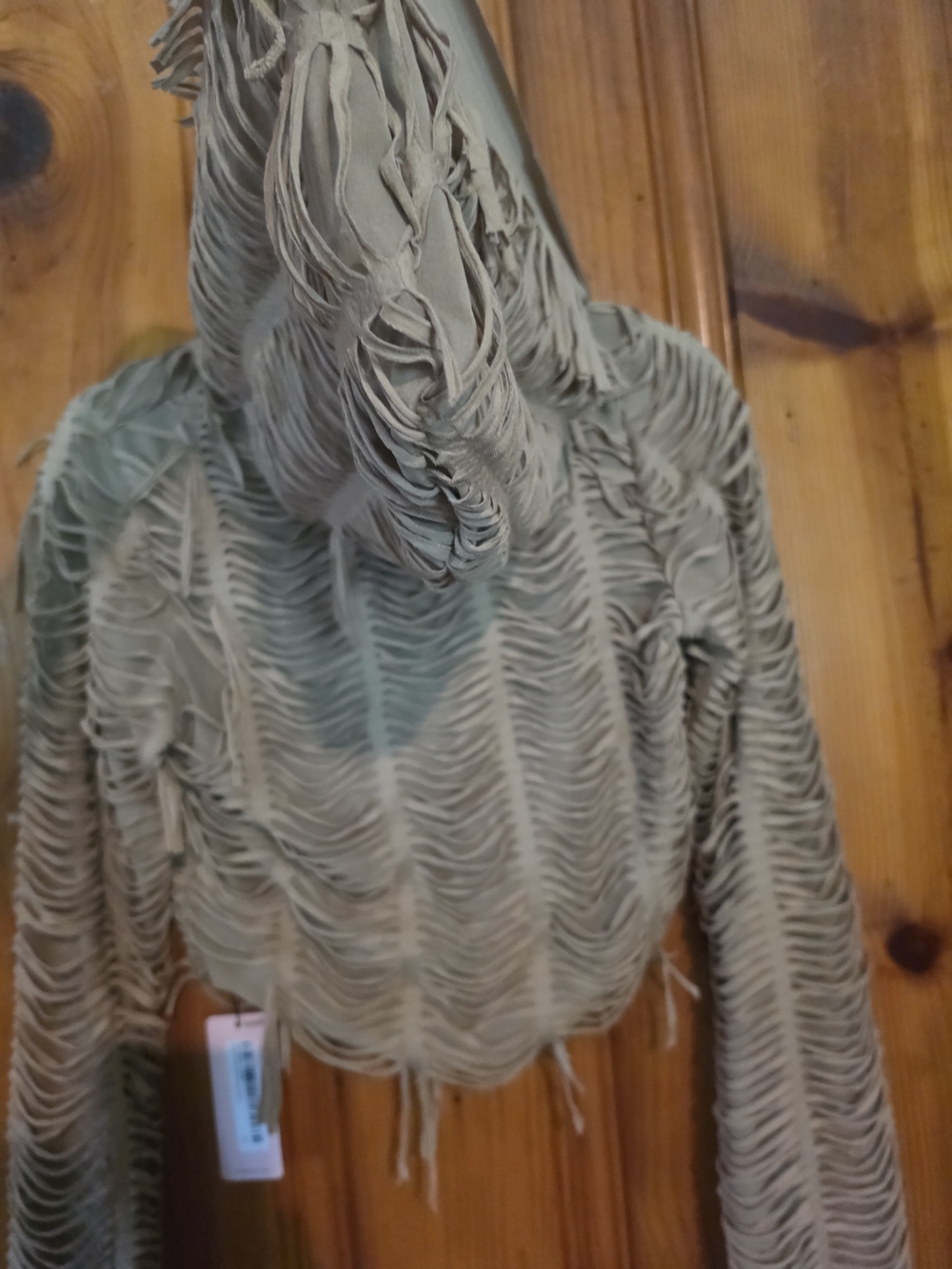 Women's Beige Hooded Fringe Knit Hoodie - Picture 12 of 16